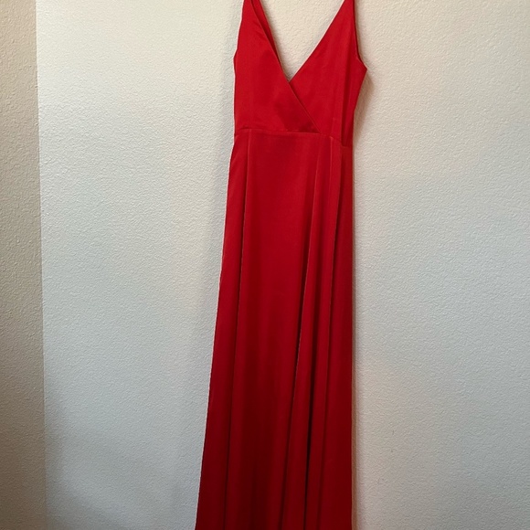 FAME & PARTNERS x FREE PEOPLE | Red Bond Maxi Wrap Dress w Thigh Slit | Size 4 - Picture 9 of 12